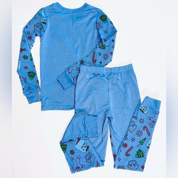 NEW! FAO Schwarz 2-pc BLUE CHRISTMAS PAJAMA SET Boys 8 w/Tags, Non Smoking - Picture 2 of 6